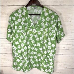 UA Scrubs Women's Scrub Top St Patrick's Day Shamrocks Green White XL